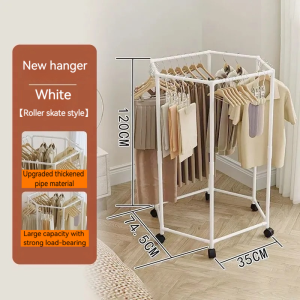 [Local Delivery] 6-Corner Clothes Drying Rack With 6 Wheels Thickened Metal Laundry Rack For Indoor Outdoor 360° Rotating Clothes Rack Hanging Clothes Hanger Heavy Duty For Bathroom Balcony Bedroom