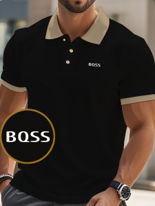 Jeans Fritz Bqss Printed Contrast Collar Polo Shirt For Men Short Sleeve Regular Fit Breathable Casual Summer Top COD Fast Delivery