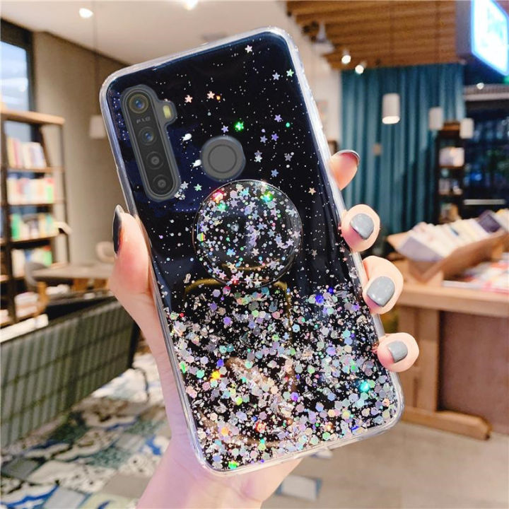 GFAITH Phone Case For OPPO Realme 6i 5s Pro Realme C3 5i Clear softcase  Casing Realme Ins Glitter Star Space TPU Soft Case With Stand Holder