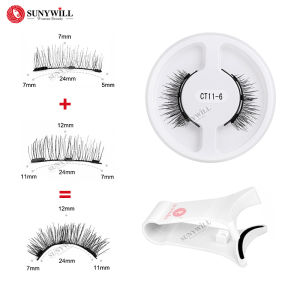 SUNYWILL 1 Pair Magnetic Fake Eyelashes With Clip Reusable Natural 4 Pieces 3Mangets Eyelash No Glue