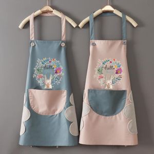 1pc Apron Waterproof Oil-Proof Cartoon Wreath Rabbit Kitchen Apron for Women