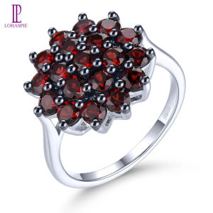 Lohaspie Jewelry Real 2.9 Carats 925 Real Sterling Silver Ring Natural Garnet Ring Red Gemstone Ring Garnet Ring For Women Birthstone Ring Jewelry Gift