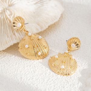 MEEU Scallop Starfish Stud Earrings Conch Bohemian Shell Drop Earrings Fashion Exaggerated Starfish Pendant Earrings Women