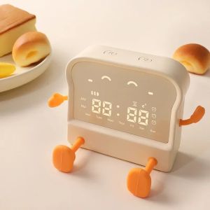 FFBH New Toast Alarm Clock USB Charging Large-capacity Battery Colorful Lighting Three Independent Alarm Clocks Silent Walking Watch Q8H3K