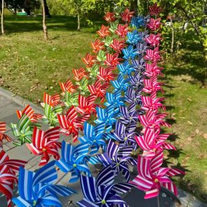 ADREE 10pcs/set 21cm Cối xay gió hành lang vòm Sọc nhiều màu sắc với Dây Cối xay gió treo Nhựa 6 chiếc chong chóng lá Sân và vườn