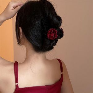 OKKFINE กุหลาบ เครื่องประดับผม คลิปหนีบผมด้านหลัง กิ๊บติดผมขน Faux กิ๊บติดผมอะคริลิค Barrette Crab Headwear Plush Hair Claw