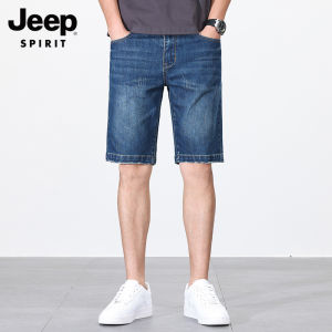 Jeep tinh thần nam quần short denim mỏng dáng rộng mới kéo dài giản dị Capris Quần short denim Nam lớn