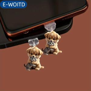 E-WOITD 2D Acrylic phẳng bụi động vật cắm cho iphone và Type-C nối bụi cắm Mặt dây treo trang trí