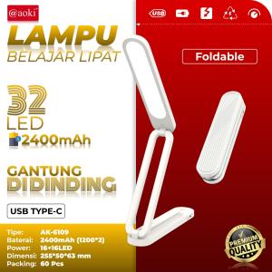 AOKI Lampu belajar lipat pratis 2400mah daya tahan lama dual baterai Baca Meja Kerja