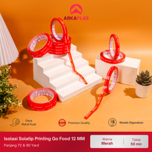 ARKAPLAS ISOLASI SOLATIP LAKBAN PRINTING ONLINE GOFOOD 12MM (72 YARD & 90 YARD)