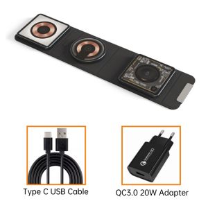 3 in 1 Transparent Foldable Wireless Charging StationMagnetic 18W Fast Charging StandPhoneSmartWatchEarbuds Desk Charging Pad