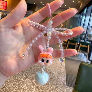 Cute cartoon figurine bow keychain DIY bead couple popular car keychain fur ball backpack pendant
