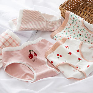5 Piece Girl panties Japanese cotton cherry floral girls underwear women breathable soft cotton inner crotch cute girls mid-waist underwear