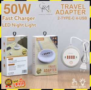 Original Adaptor 50W Fast Charger 2 TYPE-C + 4 USB USB Adaptor Power Kabel USB HUB 1 Meter Original LED Travel Touch Control