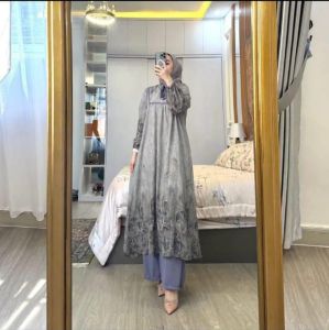 oneset long tunik ceruty setelan celana crincle premium