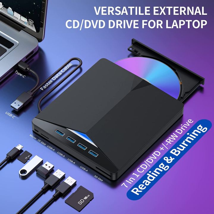 CD ROM Drive External DVD Drive PC /Laptop Slim Portable Optical Drive ...