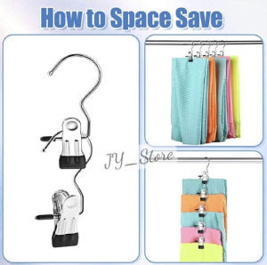 5pcs    Stainless Steel Clip Space-Saving Hanger Clothespin Hat Pants Storage Hanging Travel Hook Garment Clips 省空间多用夹