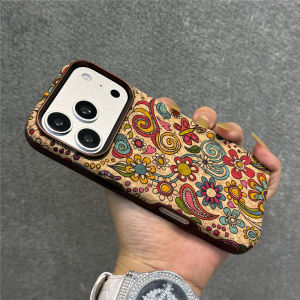 Vintage Swirl Flower Print PU Leather c Case For iPhone 17 Pro Max For Magsafe Colorful Floral Shockproof Hard Cover