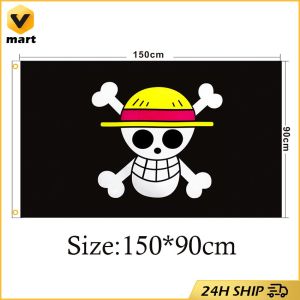 90cmx150cm One Piece Skull Flag Monkey D Luffy Jolly Roger Pirate Flags Halloween Straw Hat Pirates Trumpet Banner SKY FLAG Pirate Monkey D. Luffy Skull Flag Polyester Straw Hat Pirates Trumpet Banner Flag Home Decor