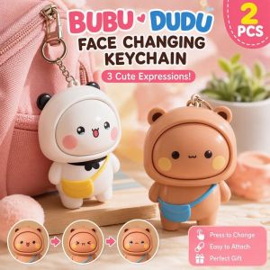 Cartoon Panda Bear Face Changing Keychain Set 2pcs Fidget Toy Bag Charm Key Ring Gift