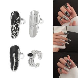 4 chiếc nhẫn móng tay Bộ nhẫn đeo tay kích thước có thể điều chỉnh đa năng Phụ kiện ngón tay hợp thời trang trang phục công sở