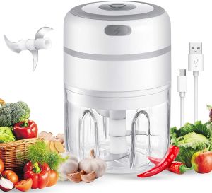 MnKC Home Mini USB Electric Food Processor Grinder Chopper Mini Manual Food Chopper Hand-Pulled Garlic Stainless Steel Garlic Press Garlic Masher Veggie Chopper Kitchen Cooking Tools