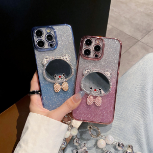 OPPO F9 A7 A5s A12 A3 A5 Pro A5 A9 A31 A15 A15s A16 A17 A17k A18 A38 A53 A54 A57 A77s A58 A60 A74 A95 A76 A96 A78 A79 A92 A93 A94 A98 2 in 1 shining bear mirror ribbon bangle cute soft case 手机壳