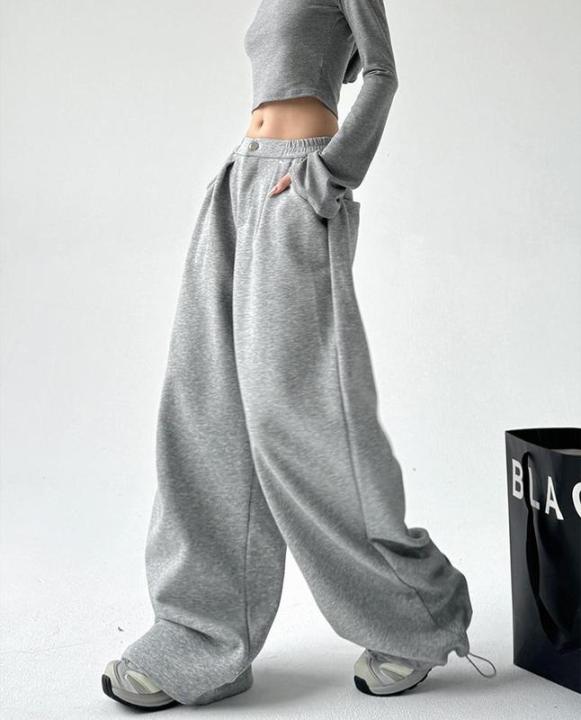 Sweatpants With Rope Women's Draw High Waist Draw Rope Movement Loose Straight Cylinder Wide ...
