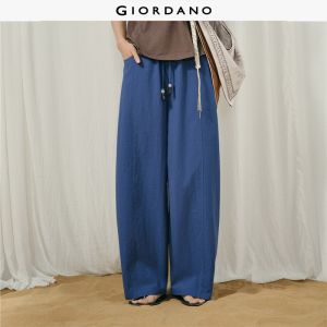 Giordano Women Beaded drawstring elastic waist wide leg pants Free Shipping 18416514