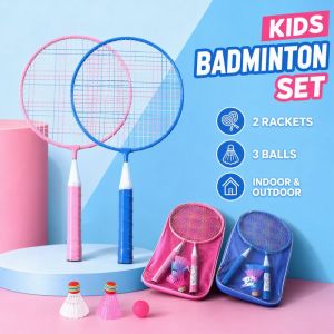 Kids Badminton Racket Set Two rackets Shuttlecock Balls Lightweight Grip Indoor Outdoor Family Play