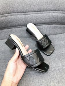 Dép cao gót nữ 3 cm quai ngang vân trám đế vuông chắc chắn bền đẹp