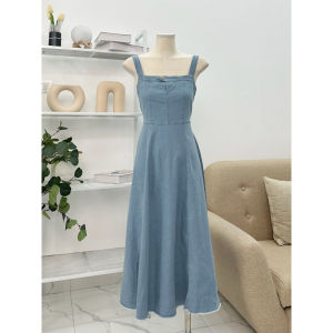 Váy Mixi Hai Dây Jean Dáng Xòe Dài Thiết Kế Khóa Kéo Lưng Nữ Tính Phong Cách Hàn Quốc Loại Freesize - Style Fashion - V2418