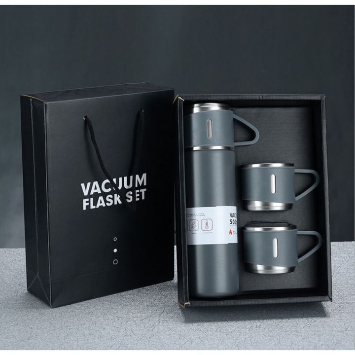 QUÀ TẶNG ] Bộ Bình Giữ Nhiệt Kèm 2 Cốc Nước Set Bình Giữ Nhiệt + 2 Ly Cách Nhiệt Vacuum Flask 500ml Inox Cao Cấp. bảo hành 6 tháng. lỗi