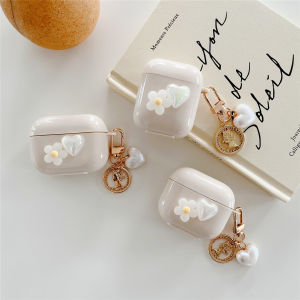 Airpods Pro Case for Airpods 12 3 GenerationCute Pink Flower smiley Transparent Silicone Earphone Case Aesthetic accessoriesAirpods Cover with Exquisite Pendant/Pearl Bracelet Gift for Girl