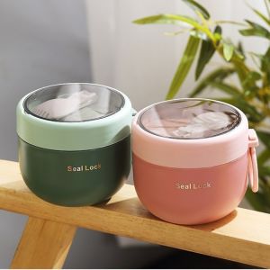 600ml Plastic Oat Yogurt Breakfast Cup Soup Cup with Spoon Portable Microwavable
