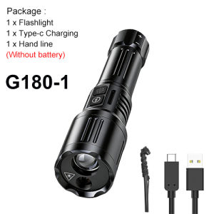 ASAFEE G180 30W LED 1200LM Tactical Flashlight Green&Red Laser Pointer 1200M Long Range Rotary Zoom Dual Switch Type-C Rechargeable Torch