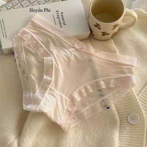 Quần Lót Nữ Kháng Khuẩn Phối Ren Viền Sóng Thiết Kế Đính Nơ Nhỏ Xinh Chất Liệu Co Giãn Bốn Chiều Mềm Mịn Thoáng Khí