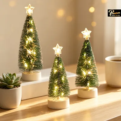3Pcs/Set Small Pine Trees Lights / LED Desktop Decoration Mini Ornaments / Christmas Luminous Gifts