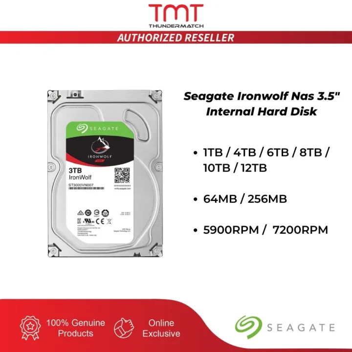TMT Seagate Ironwolf Nas 1TB /4TB /6TB /8TB /10TB /12TB 3.5" SATA III Desktop Internal Hard Disk Internal HDD ST1000VN002 ST4000VN008 ST6000VN001 ST8000VN004