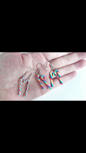 Colorful Candy Cane Earrings Fashionable Christmas Clay Earrings Trendy Christmas Ear Christmas Crutch Earrings
