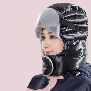 FUNG 3pcs/Set Russian Ushanka Winter Plush Hats Hood Cap with  Winter Warm Earflap Anti Fog Lenses Thickening Cycling Windproof Cap