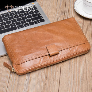 EDERN Retro Genuine Leather Mens Wallet Business Clutch Bag Long Purse Zipper Wallet Large Capacity Cowhide Phone Wallets for Men