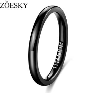 ZOESKY Black Titanium Ring 2mm Dome High Polished Wedding Band for Men Women Size 3-13