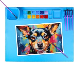 Silicone Painting Mat，20"X16"Silicone Art mat with 1 Water Cup ，Handmade erasable Washable，for Resin DIY Clay Play Doh Silicone Drawing mat for Children（Pink）