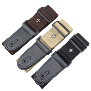 Guitar Strap with Pick Pocket Includes 3 Picks for Electric Acoustic Folk Guitarra Vintage Cross Personality