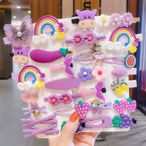 14 Pcs Cute Hair Clip Set Bangs Hairpin Flower Fruit Baby Girl Barrettes Hair Tie Hair Pin Pony Tail Tie Hair Accessories