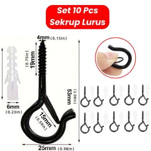 Kait Sekrup Gantung Besi Dengan Pengaman Untuk Dinding dan Plafon Set 10Pcs