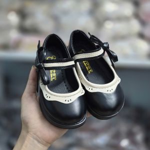 Giày đốc viền búp bê bé gái đính nơ cạnh phong cách tiểu thư màu đen