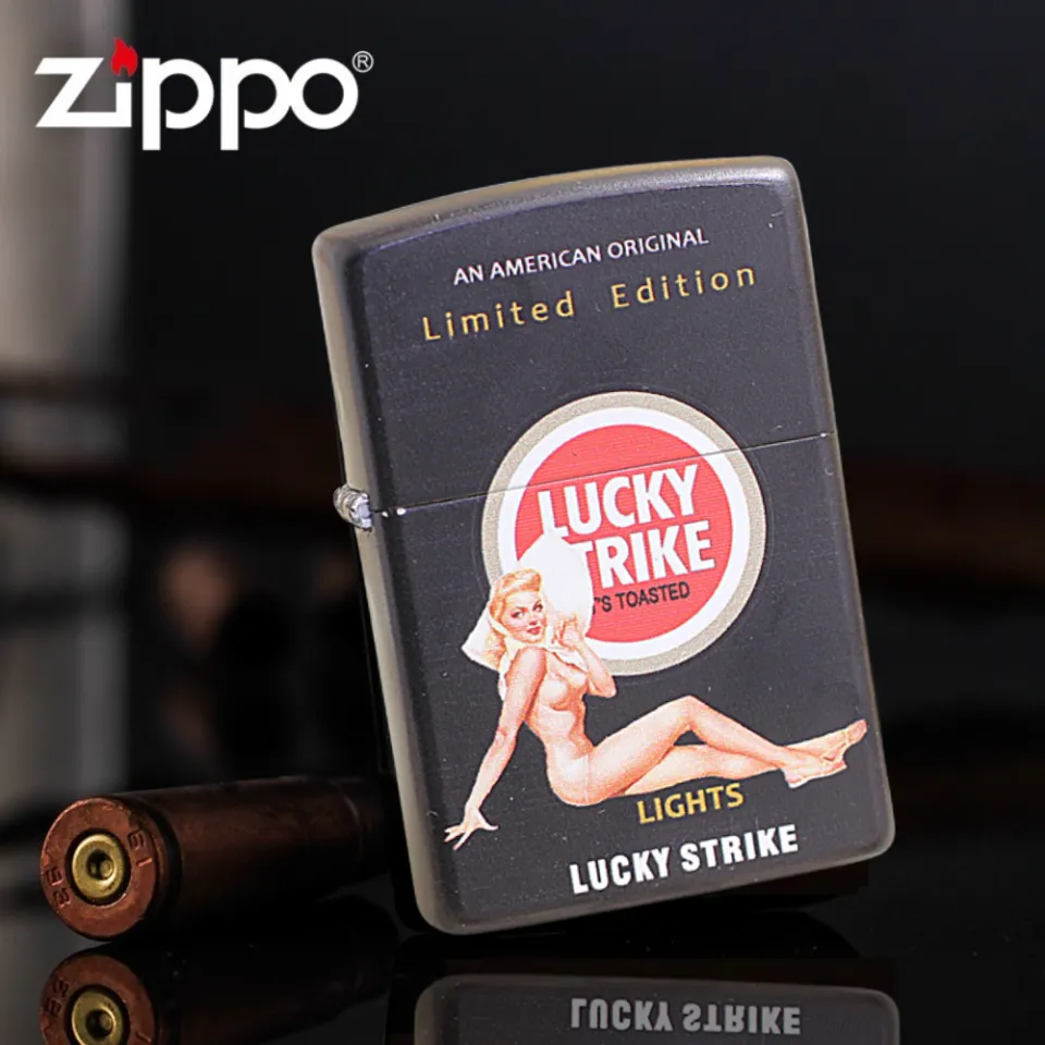 Black Matte Lucky Strike Pinned Girl Limited Edition Zippo Lighter 