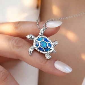 Bohemia Cute Sea Turtle Pendant Necklace for Women Mom With Imitation Blue Opal Necklace Wedding Jewelry Accessories Gifts h260529